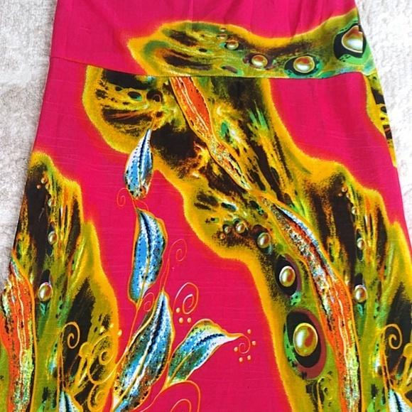 NWT Julia Silk Blend Tropical Maxi Fun Beachy Vibe Skirt S/M Red Yellow - Picture 10 of 16